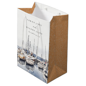 Muted Coastal Boats at Harbor Seascape Wedding Medium Gift Bag
