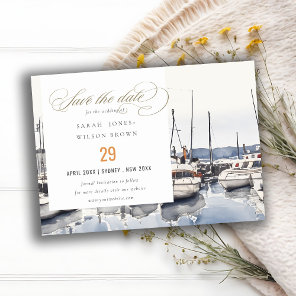 Muted Coastal Boats at Harbor Seascape Wedding Save The Date