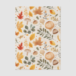 Muted colored fall themed Mushrooms and leaves Tissue Paper