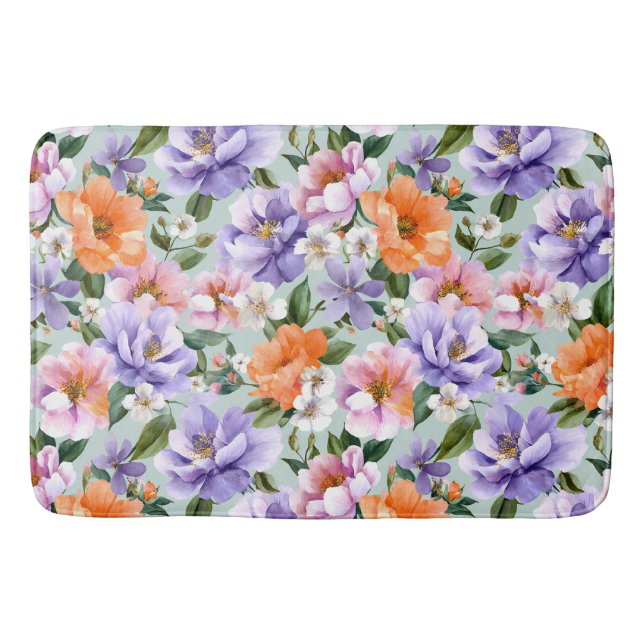 Muted Colorful Flowers Boho flower  Bath Mat (Front)