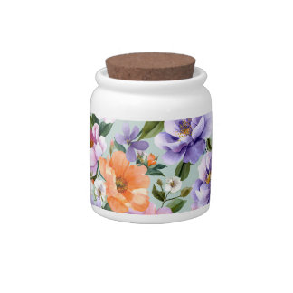 Muted Colorful Flowers Boho flower Candy Jar