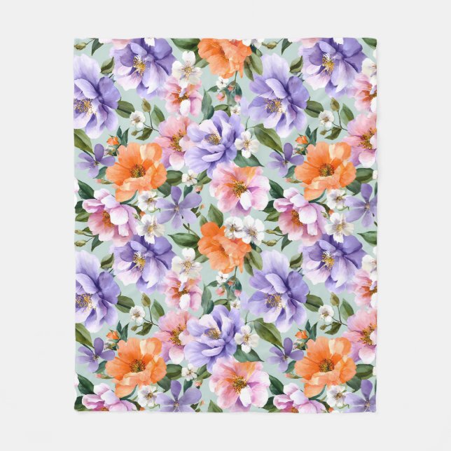 Muted Colorful Flowers Boho flower  Fleece Blanket (Front)