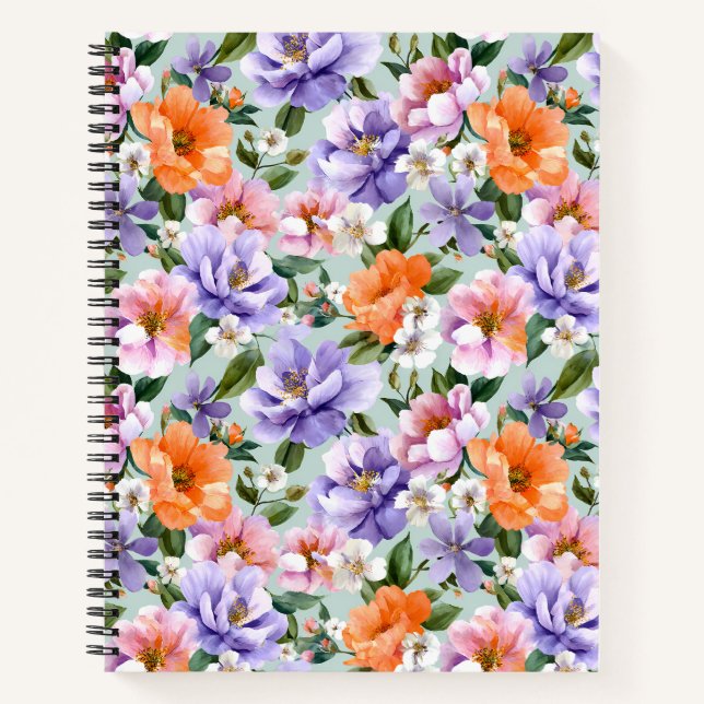 Muted Colorful Flowers Boho flower  Notebook (Front)