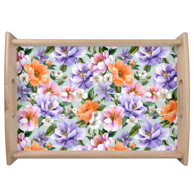 Muted Colorful Flowers Boho flower  Serving Tray (Front)