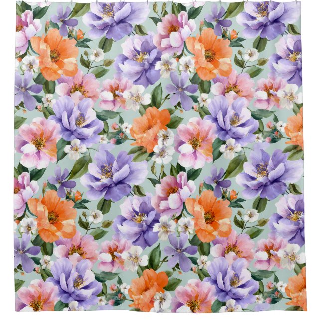 Muted Colorful Flowers Boho flower  Shower Curtain (Front)