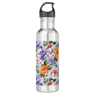 Muted Colorful Flowers Boho flower Stainless Steel Water Bottle
