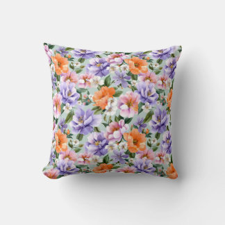 Muted Colorful Flowers Boho flower Throw Pillow