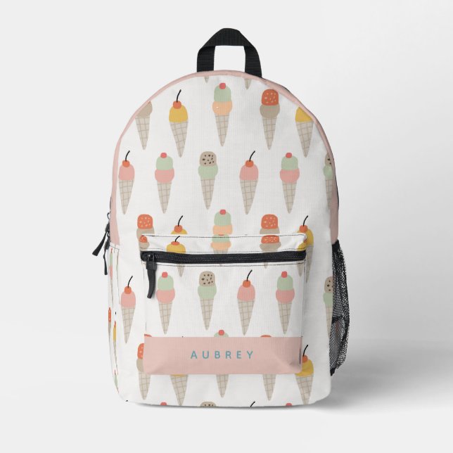 Muted Colorful Ice Cream Pattern Pink Printed Backpack (Front)