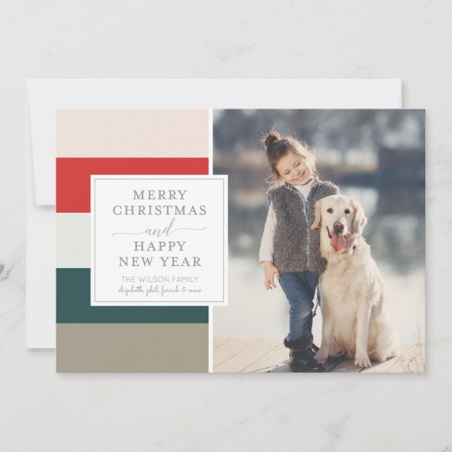 Muted Colorful Stripes Merry Christmas Photo Card (Front)