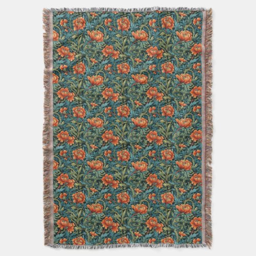 Muted colors Art nouveau William Morris style Throw Blanket