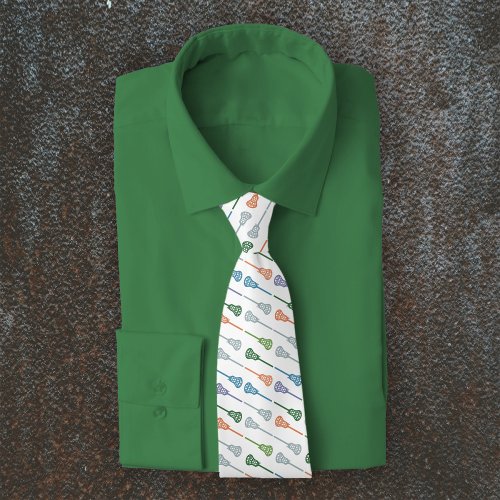 Muted Colors Diagonal Lacrosse Sticks Pattern Neck Tie