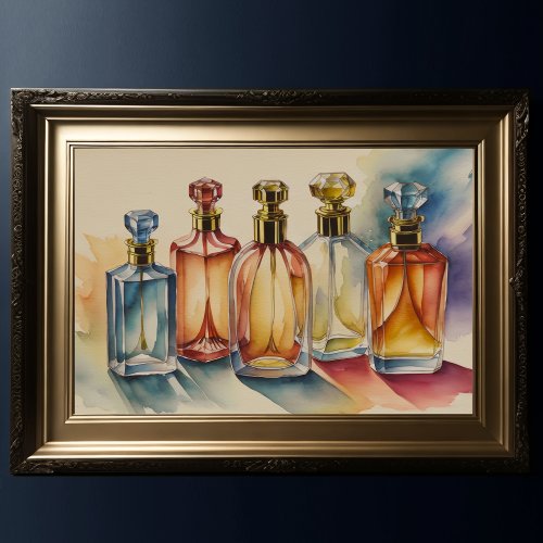 Muted Cool Colors Watercolor Glass Bottles 32 Poster