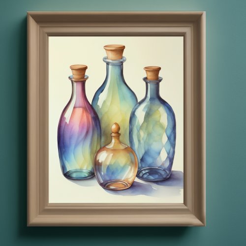 Muted Cool Colors Watercolor Glass Bottles 54 Poster