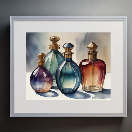 Muted Cool Colors Watercolor Glass Bottles 54 Poster