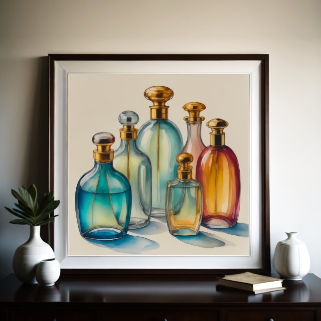 Muted Cool Colors Watercolor Glass Bottles II Poster (Creator Uploaded)