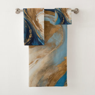 Muted Copper and blue marble abstract Bath Towel Set