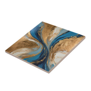 Muted Copper and blue marble abstract Ceramic Tile