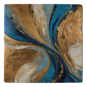 Muted Copper and blue marble abstract Trivet