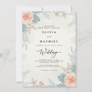 Muted Coral Floral Botanical Wedding Invitation