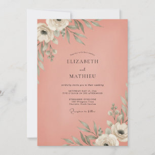 Muted Coral Leafy Wedding Invitation