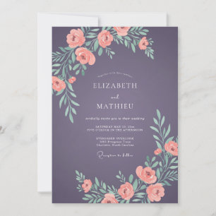 Muted Coral Slate Petal Wedding Invitation