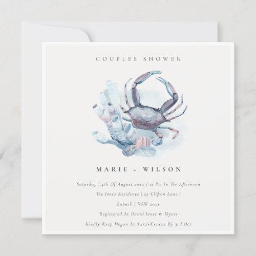 Muted Crab Coral Nautical Couples Shower Invite