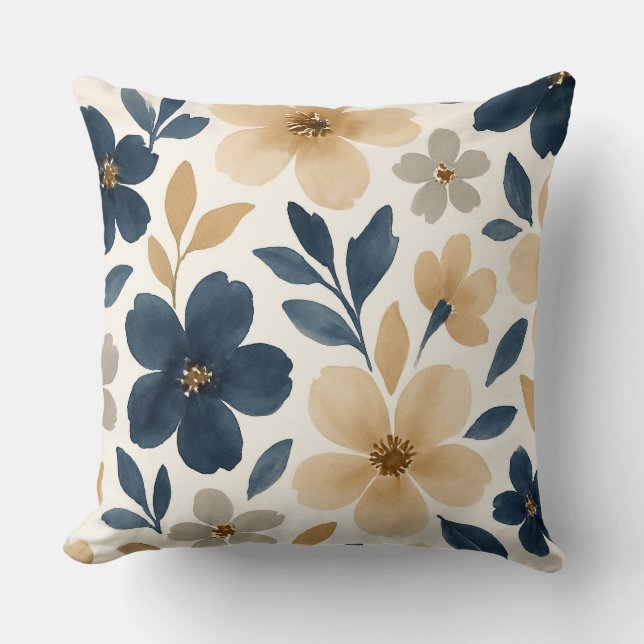 Muted creamy floral pattern throw pillow (Front)