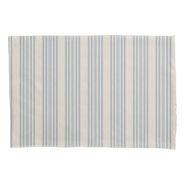 Muted Distressed Blue Farmhouse Ticking Stripe Pillow Case (Front)