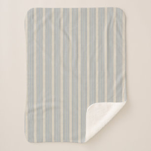 Muted Distressed Blue Farmhouse Ticking Stripe Sherpa Blanket