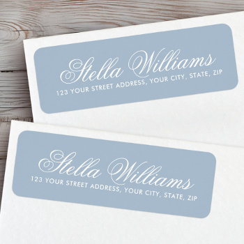 Muted Dusty Blue Calligraphy Script Return Address Label by TheStationeryShop at Zazzle