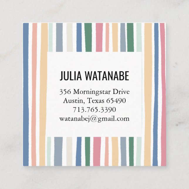 Muted Dusty Minimalist Stripes Handmade Lines Square Business Card (Back)