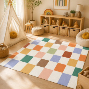 Muted Dusty Rainbow Checkerboard Nursery Playroom  Rug