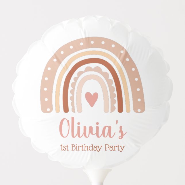 Muted Earthy Tone Boho Rainbow 1st Birthday Photo Balloon (Front)