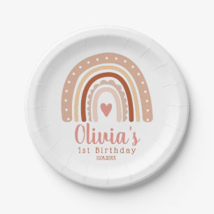 Muted Earthy Tone Boho Rainbow First Birthday Paper Plates