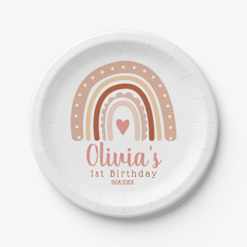 Muted Earthy Tone Boho Rainbow First Birthday   Paper Plates