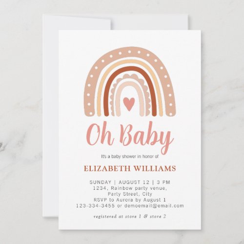 Muted Earthy Tone Boho Rainbow Oh Baby Shower  Invitation