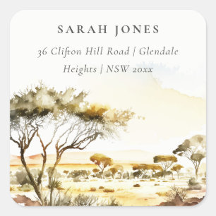 Muted Earthy Watercolor African Landscape Address Square Sticker