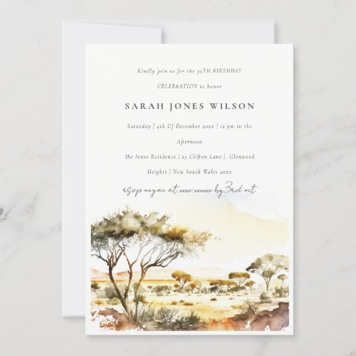 Muted Earthy Watercolor African Landscape Birthday Invitation