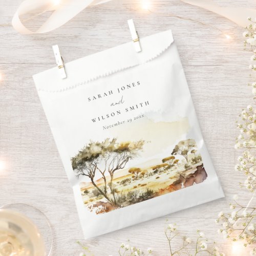 Muted Earthy Watercolor African Landscape Wedding Favor Bag