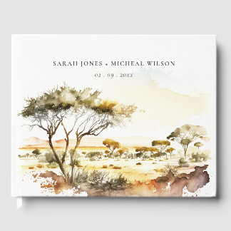 Muted Earthy Watercolor African Landscape Wedding Guest Book
