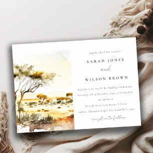 Muted Earthy Watercolor African Landscape Wedding Invitation