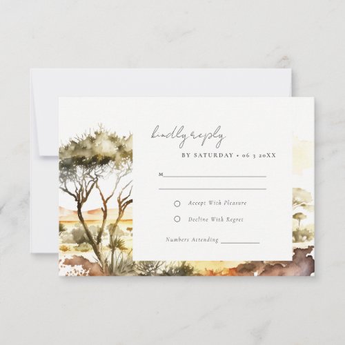 Muted Earthy Watercolor African Landscape Wedding RSVP Card