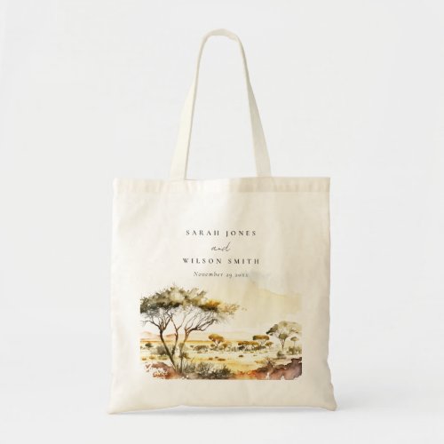 Muted Earthy Watercolor African Landscape Wedding Tote Bag