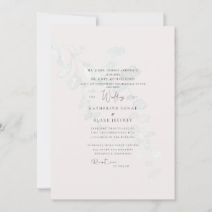 Muted Eucalyptus Pale Blush Both Parents Wedding Invitation