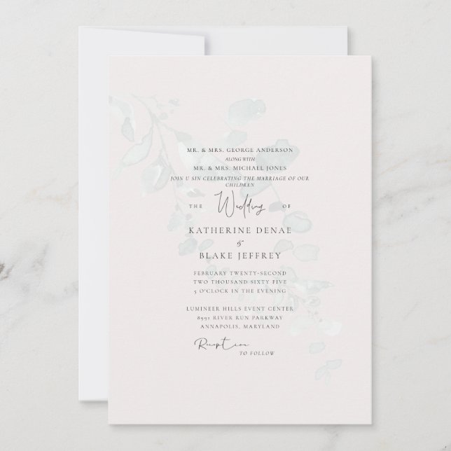 Muted Eucalyptus Pale Blush Both Parents Wedding Invitation (Front)