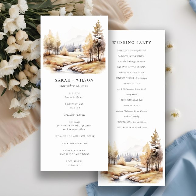 Muted Fall Autumn Landscape Wedding Program (Creator Uploaded)