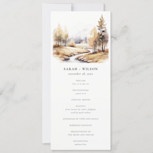 Muted Fall Autumn Landscape Wedding Program