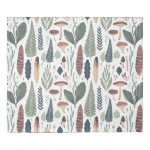Muted fall colors woodland foliage pattern duvet cover