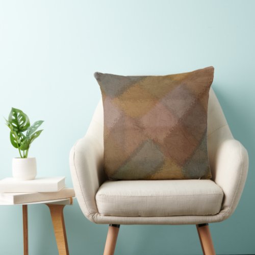 Muted Fall Tones Primitive Grunge Checker Throw Pillow