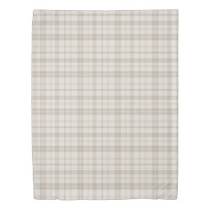 Muted Farmhouse Taupe Plaid w/ Linen Texture Duvet Cover